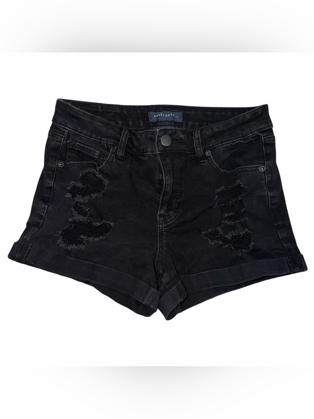 Aeropostale | Flex Effects High-Rise Black Denim Midi Shorts | Size 8 | NWOT NEW